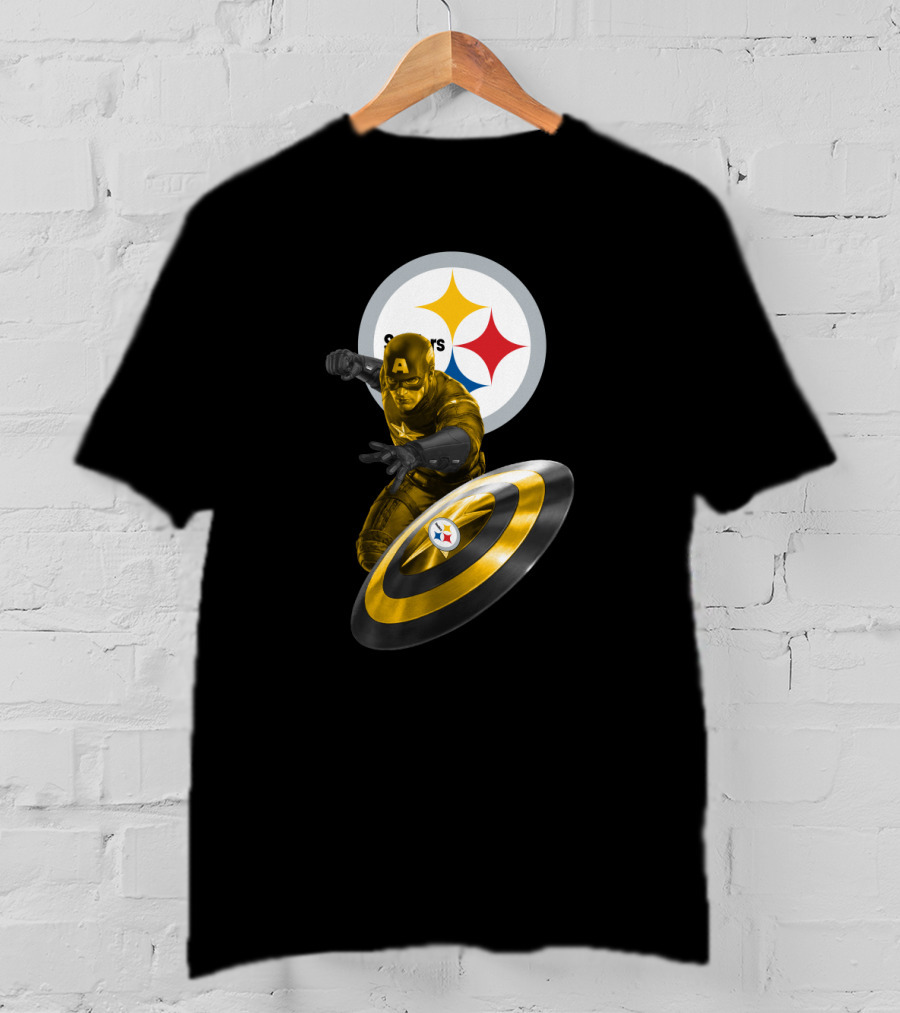 Pittsburgh Steelers Captain America Shield Iconic Mashup T-Shirt