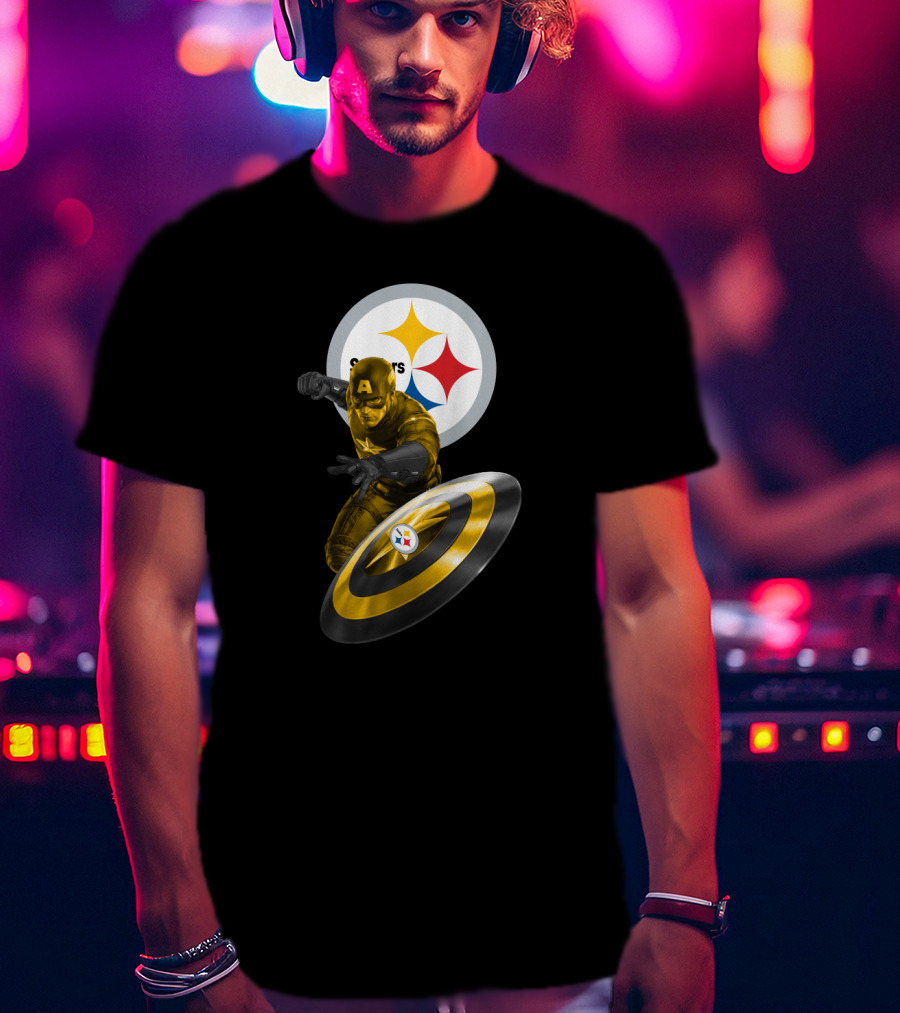 Pittsburgh Steelers Captain America Shield Iconic Mashup T-Shirt