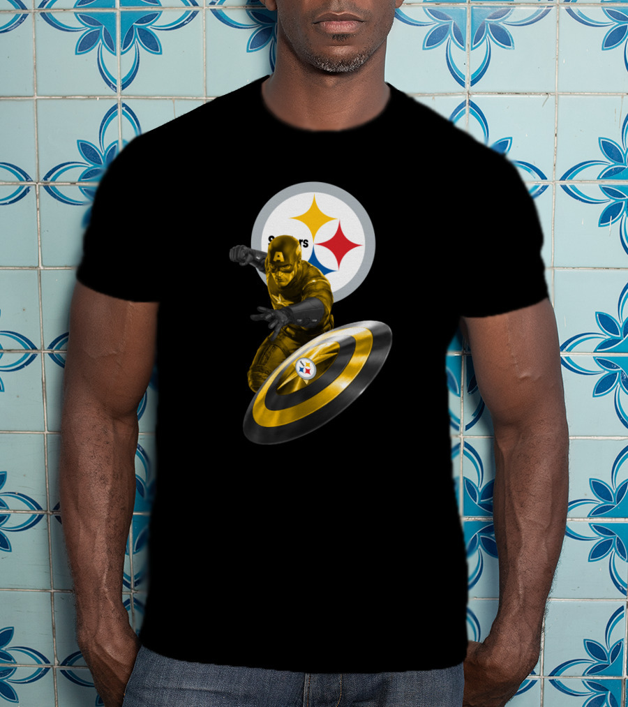 Pittsburgh Steelers Captain America Shield Iconic Mashup T-Shirt
