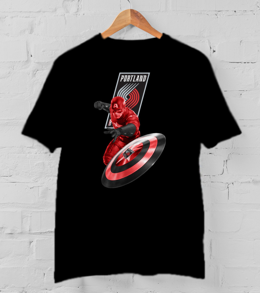 Portland Trail Blazers Captain America Shield Hero T-Shirt