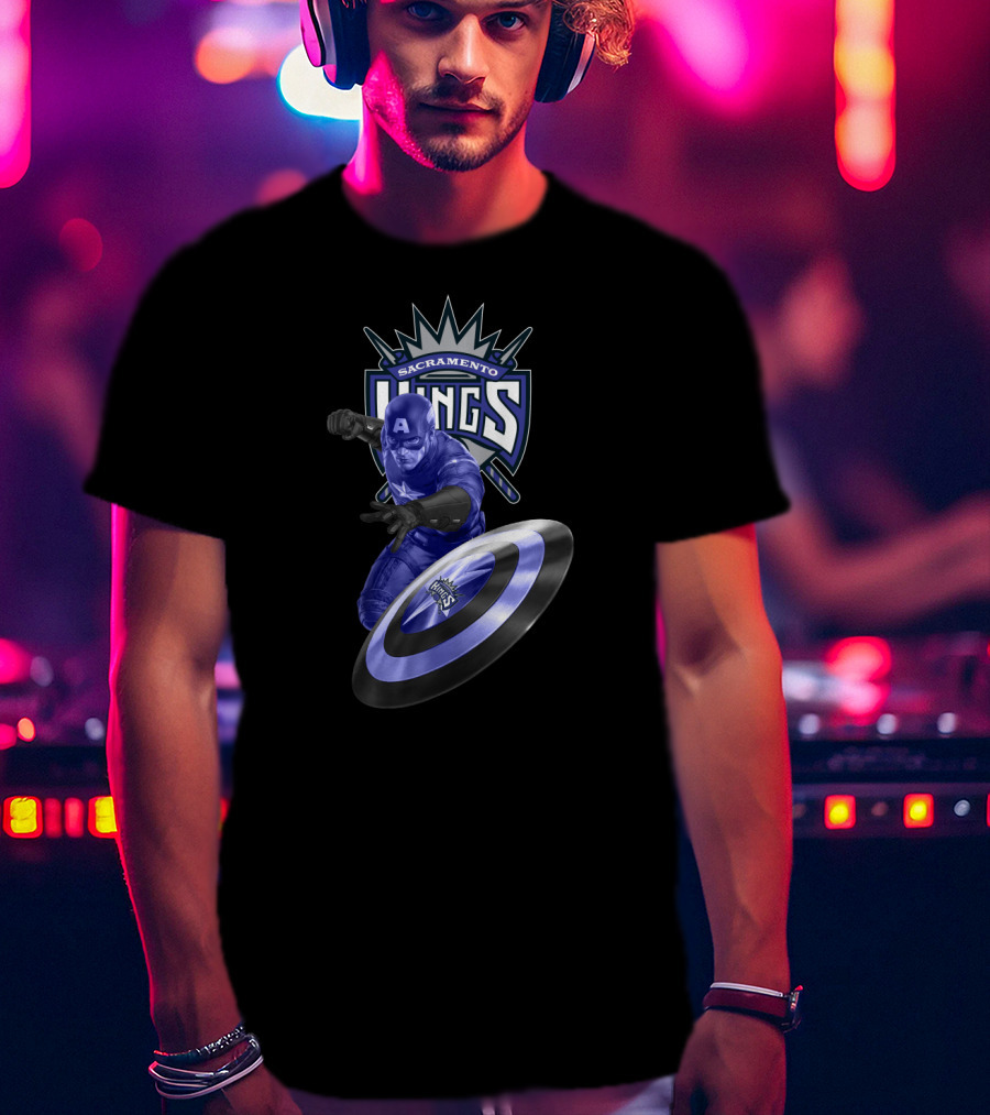 Sacramento Kings Marvel Captain America Shield Crossover T-Shirt