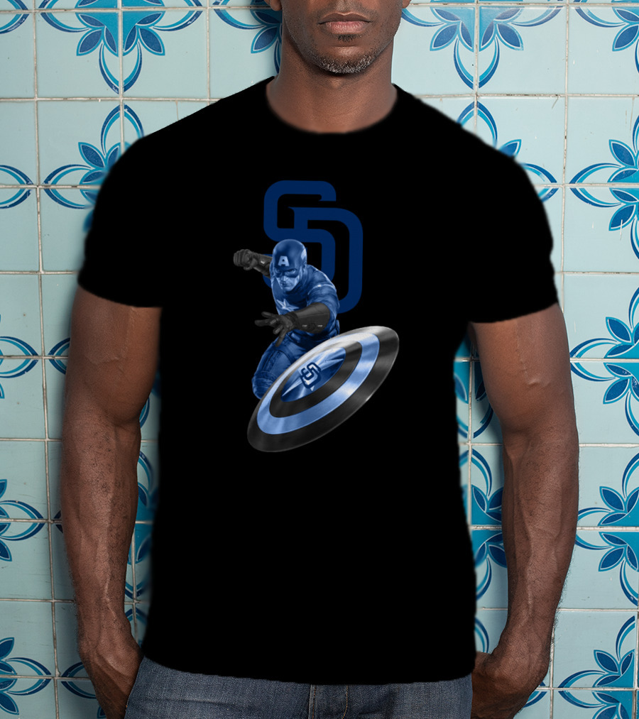 San Diego Padres Captain America Shield Crossover T-Shirt
