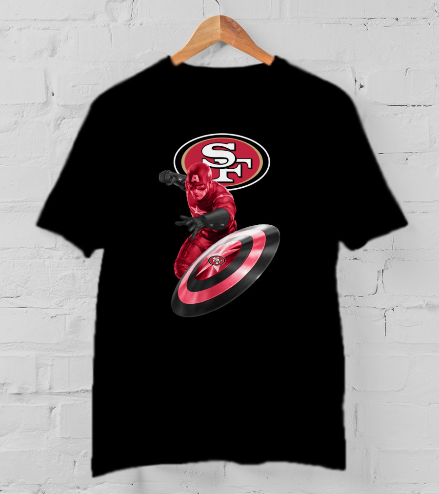 San Francisco 49ers Captain America Superhero Logo Shield T-Shirt