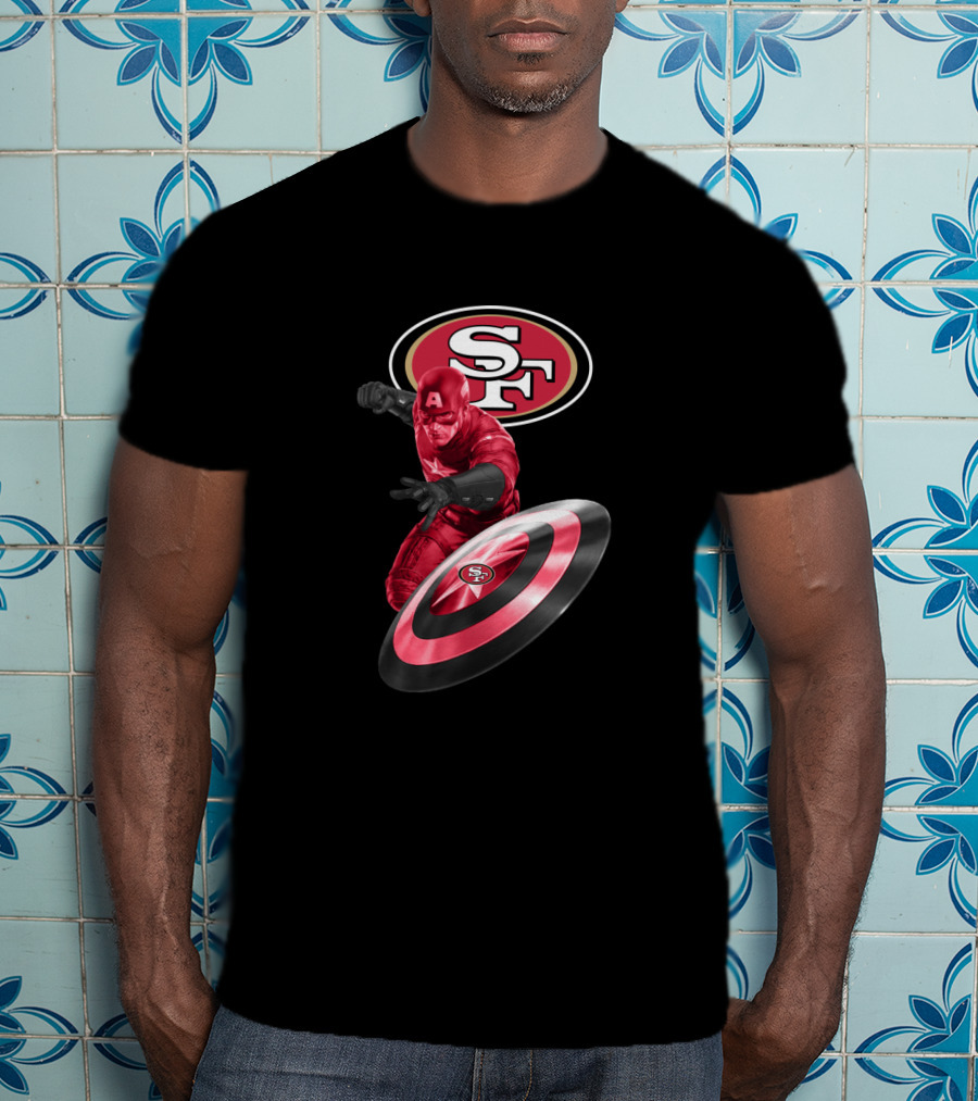 San Francisco 49ers Captain America Superhero Logo Shield T-Shirt