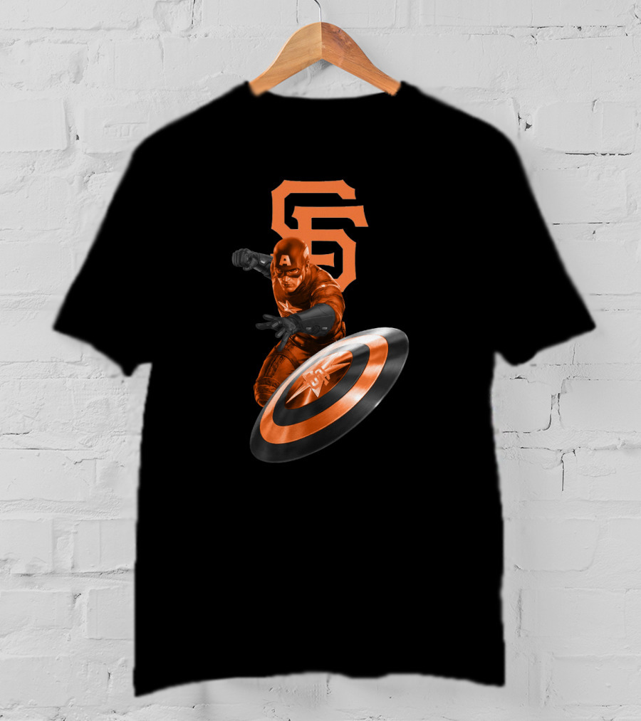 San Francisco Giants Captain America Crossover With Iconic SF And Shield T-Shirt