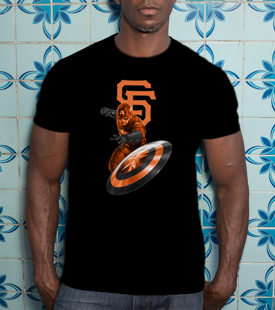 San Francisco Giants Captain America Crossover With Iconic SF And Shield T-Shirt