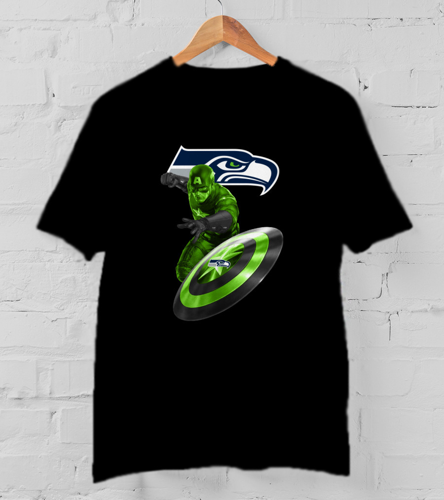 Seattle Seahawks Captain America Shield Crossover T-Shirt