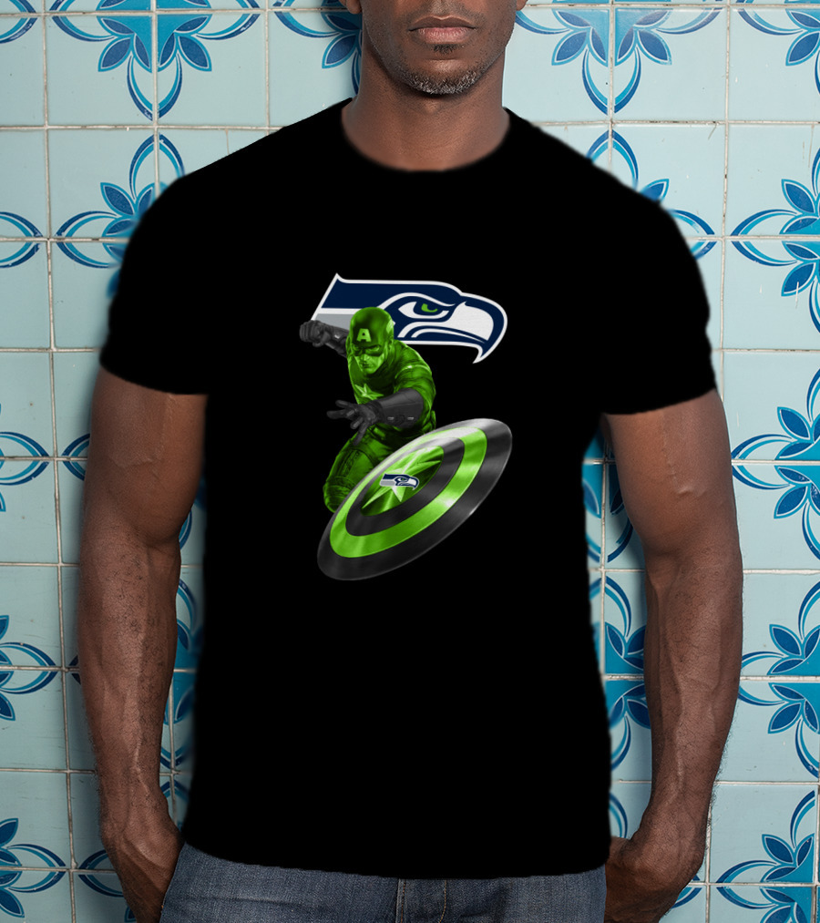Seattle Seahawks Captain America Shield Crossover T-Shirt