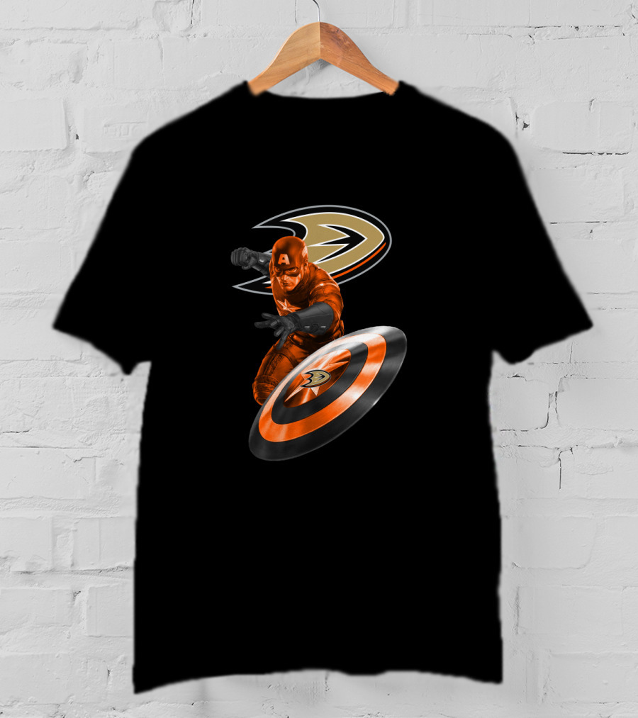 Anaheim Ducks And Captain America Enthusiasts Unite With Marvel Heroic Hockey T-Shirt