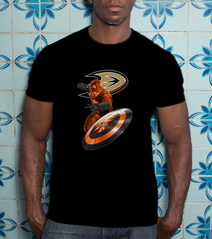 Anaheim Ducks And Captain America Enthusiasts Unite With Marvel Heroic Hockey T-Shirt
