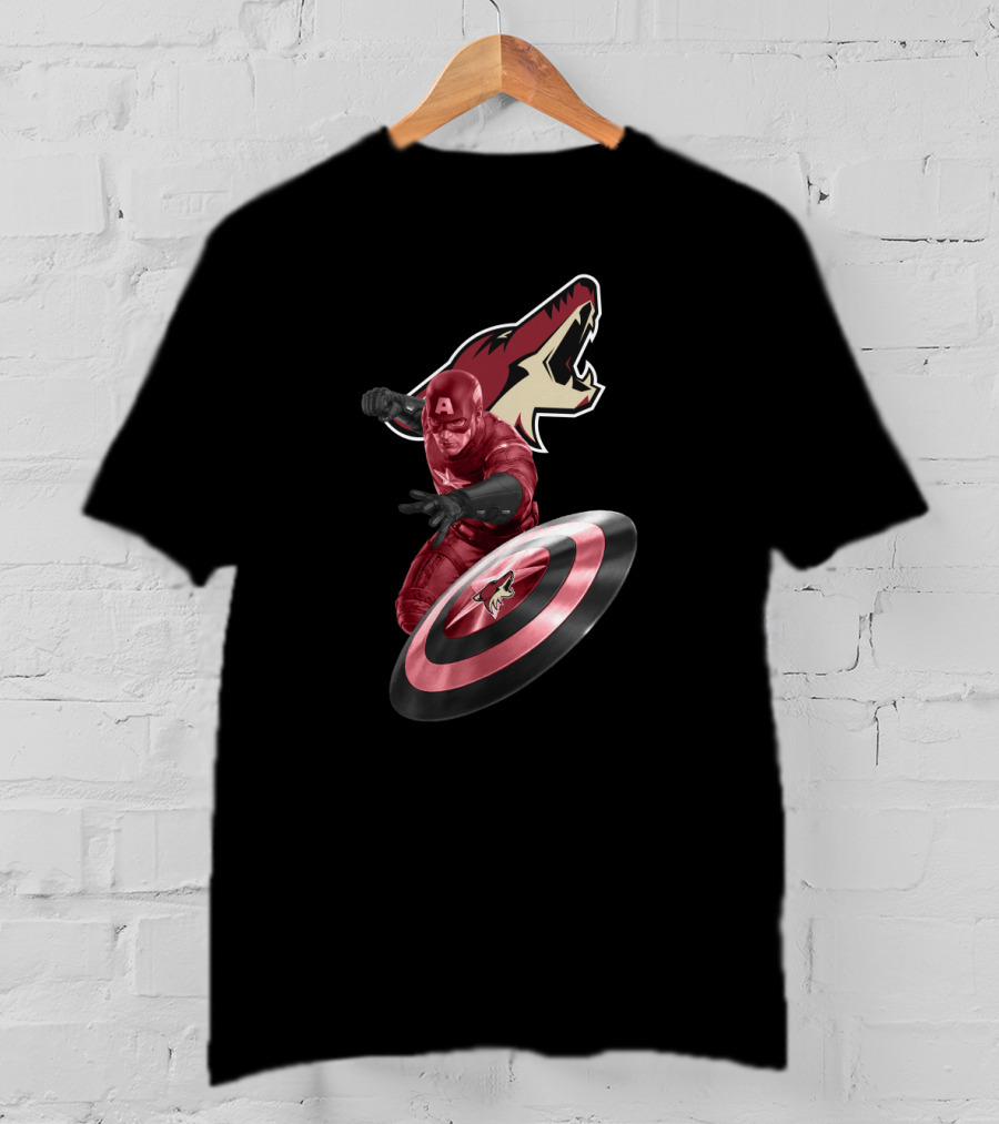 Arizona Coyotes Logo With Captain America Shield T-Shirt