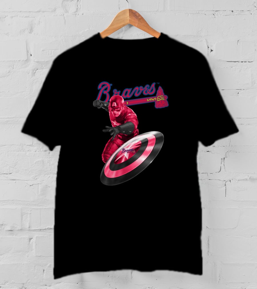 Braves Captain America Crossover Fan Art With Atlanta Team Colors And Shield T-Shirt