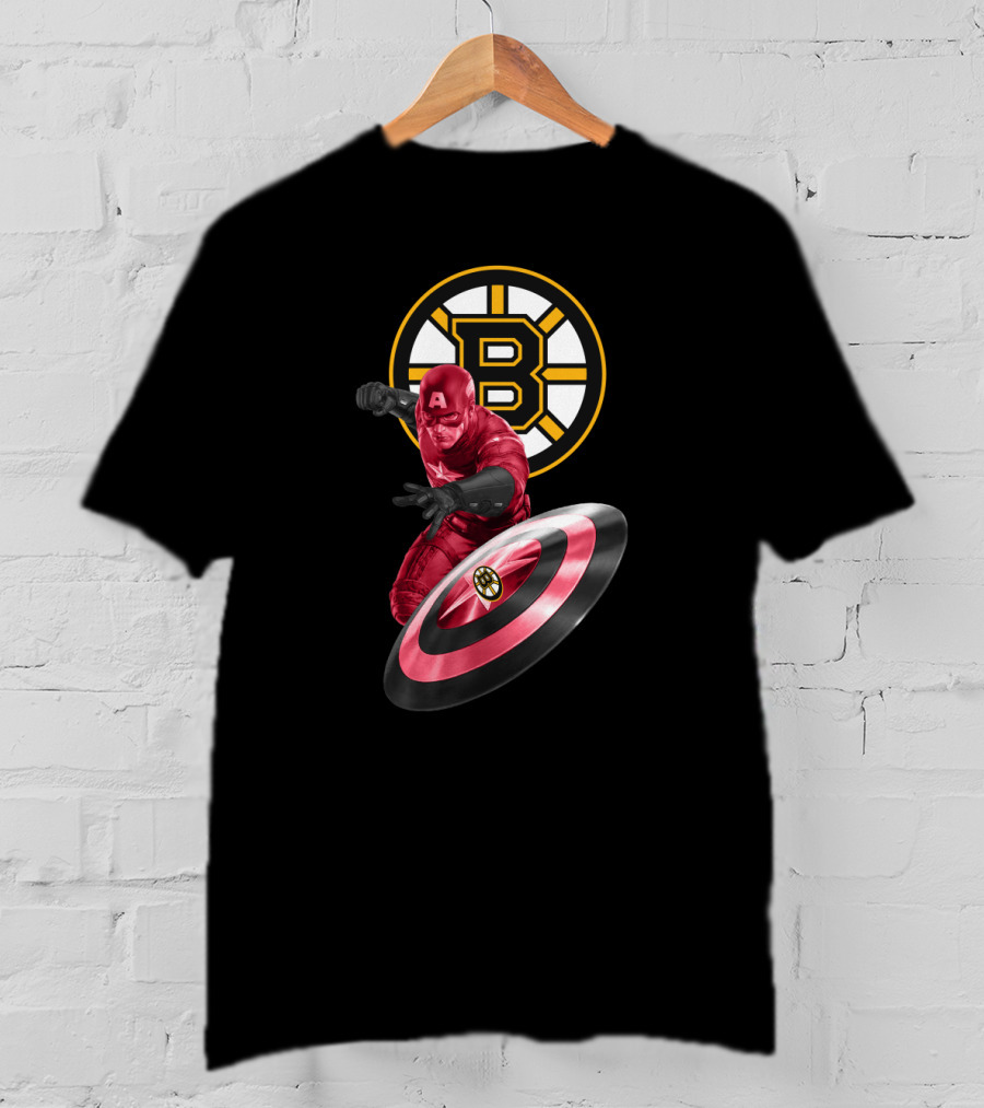 Captain America With Boston Bruins Shield Emblem Fans T-Shirt