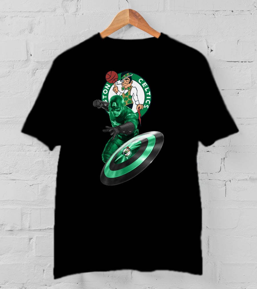 Boston Celtics Captain America Crossover Fan Mashup T-Shirt