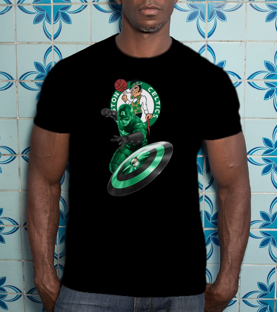 Boston Celtics Captain America Crossover Fan Mashup T-Shirt