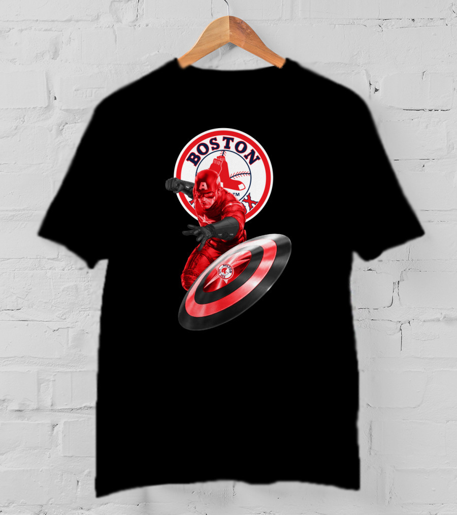 Boston Red Sox Captain America Shield Crossover Fan T-Shirt
