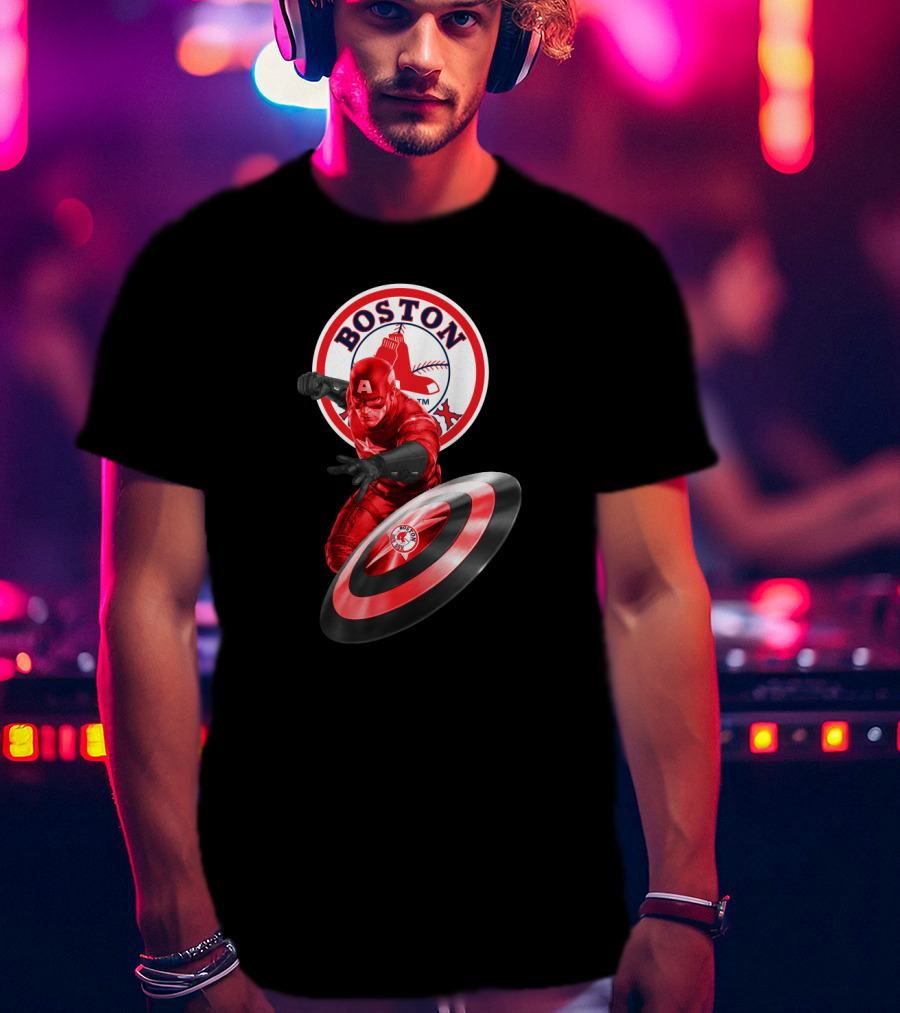 Boston Red Sox Captain America Shield Crossover Fan T-Shirt