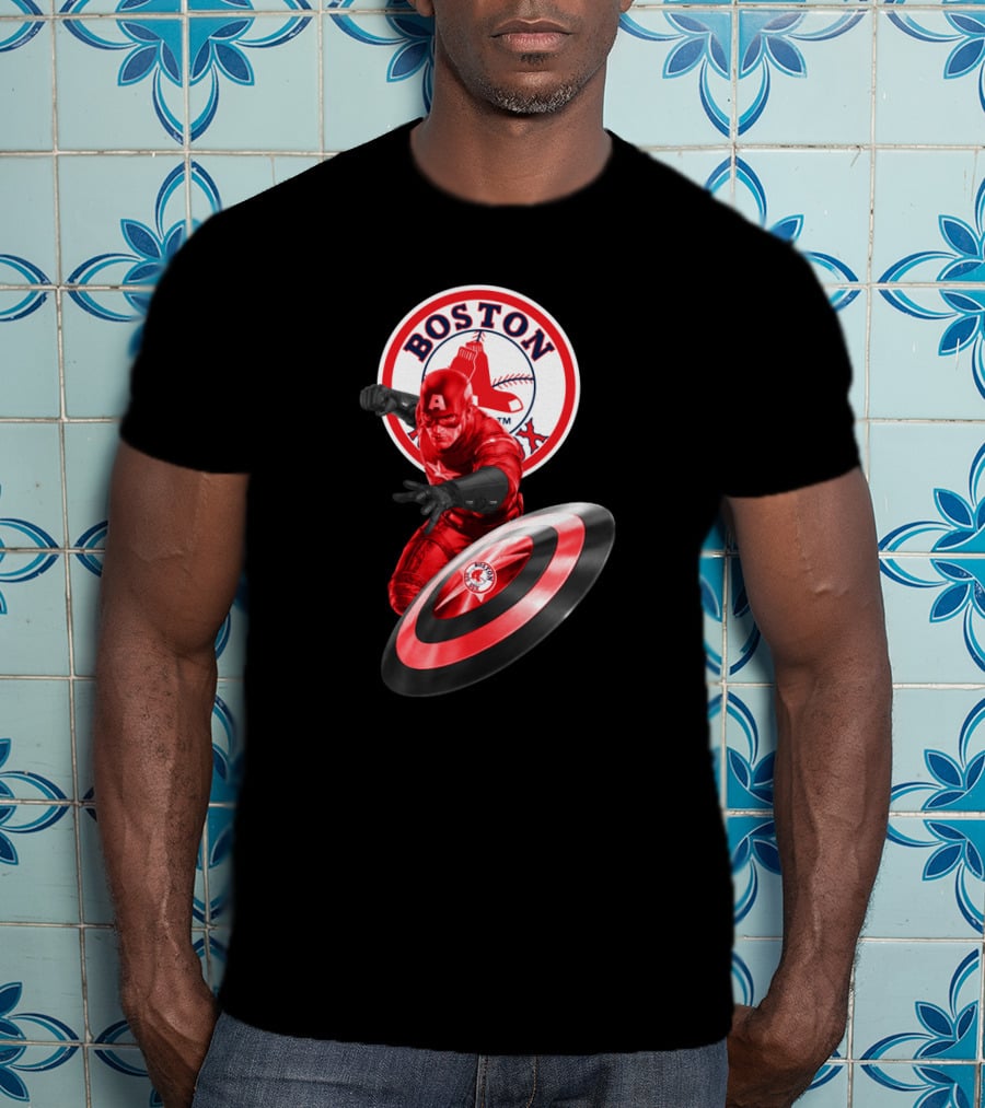 Boston Red Sox Captain America Shield Crossover Fan T-Shirt