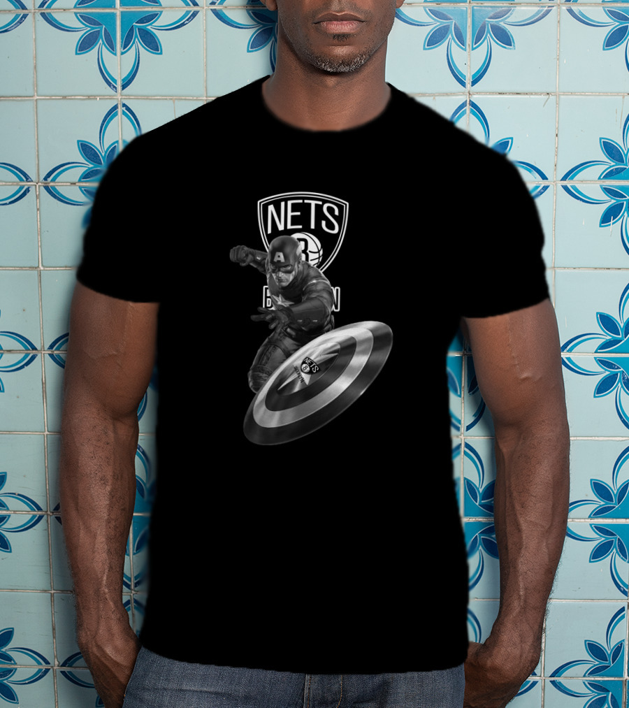 Brooklyn Nets Captain America Shield Crossover Fan Mashup T-Shirt