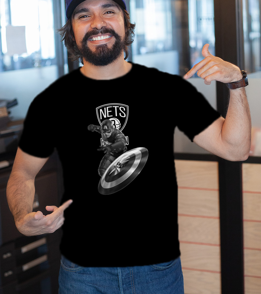 Brooklyn Nets Captain America Shield Crossover Fan Mashup T-Shirt