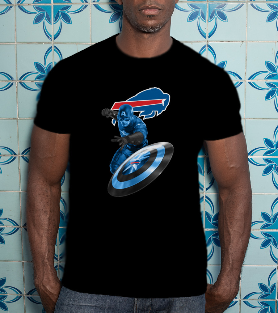 Buffalo Bills Captain America Fans Crossover With Shield T-Shirt