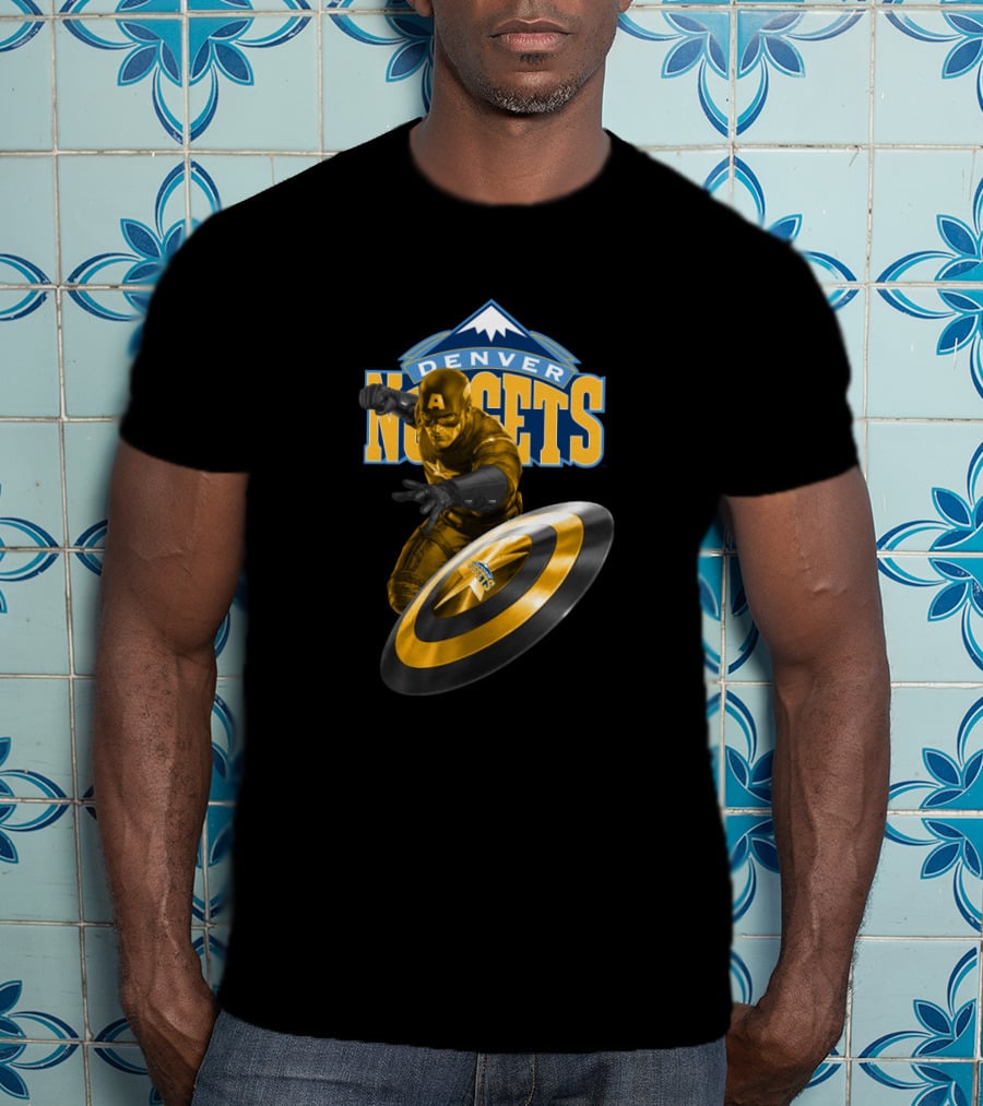 Denver Nuggets Captain America Fan Crossover Hero Action T-Shirt