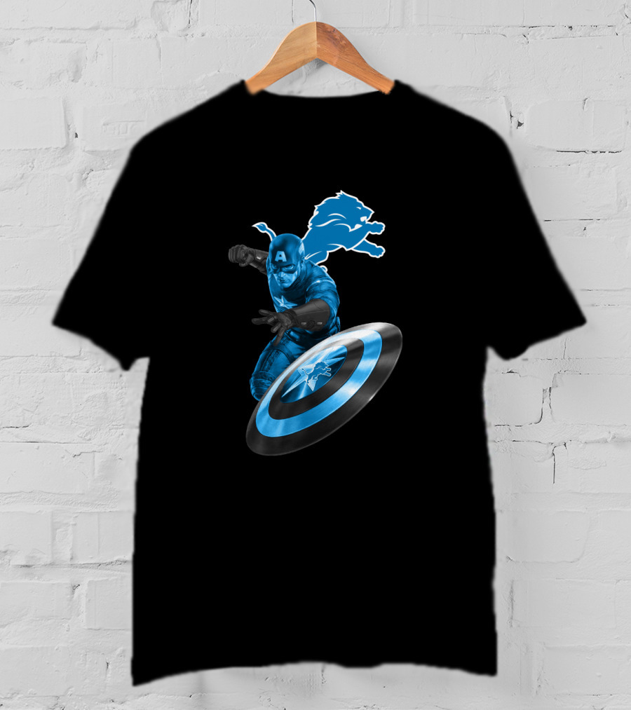Detroit Lions Captain America Shield Fusion T-Shirt