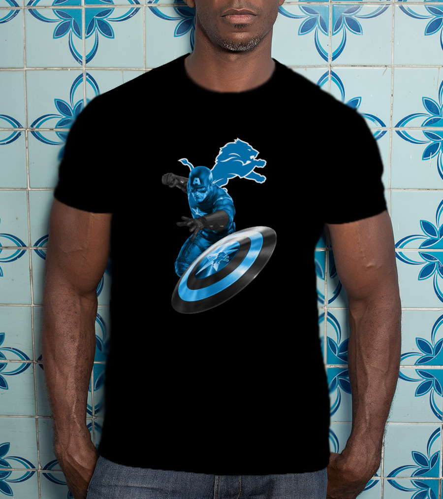 Detroit Lions Captain America Shield Fusion T-Shirt