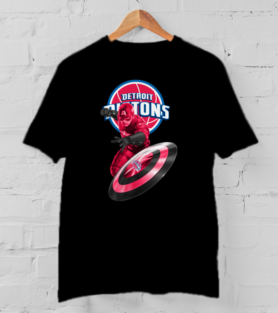 Detroit Pistons Captain America Crossover Fans Exclusive T-Shirt