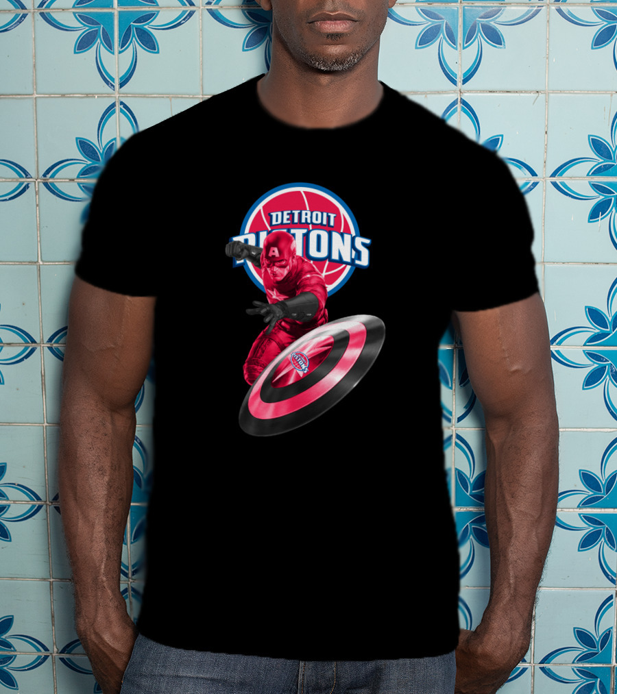Detroit Pistons Captain America Crossover Fans Exclusive T-Shirt