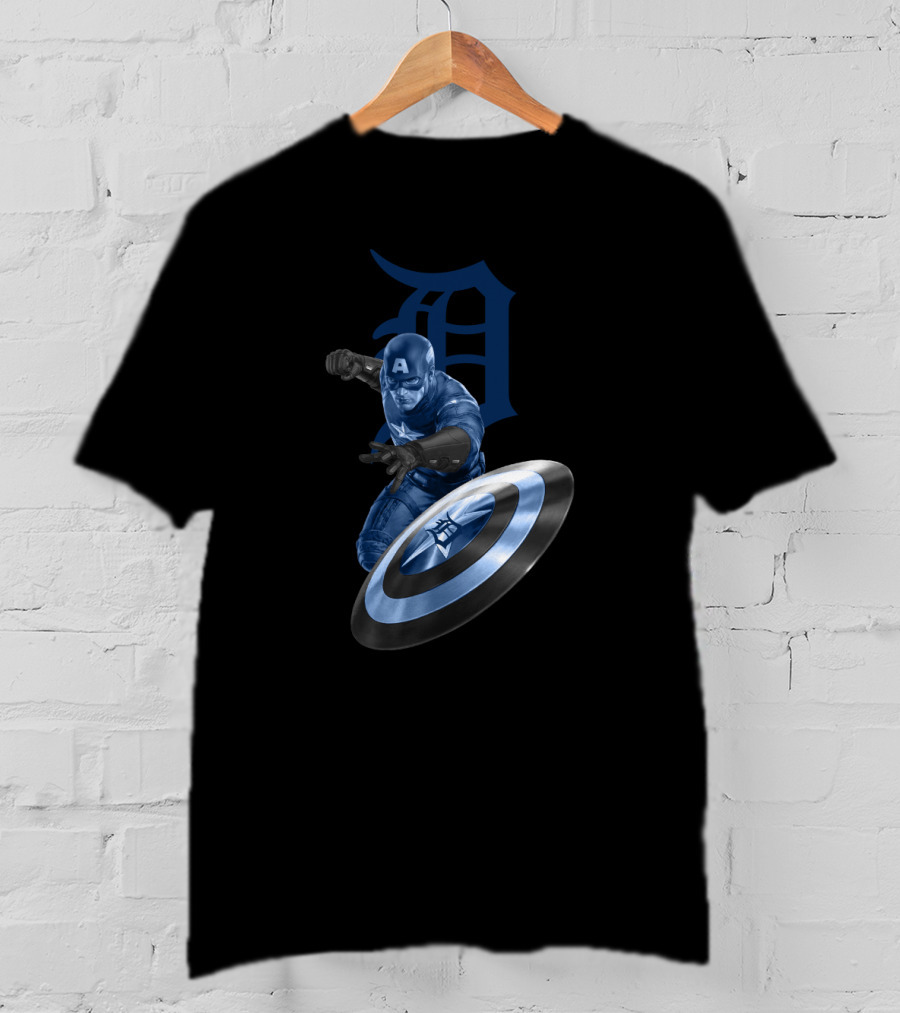 Detroit Tigers Captain America Shield Logo Fan Mashup T-Shirt