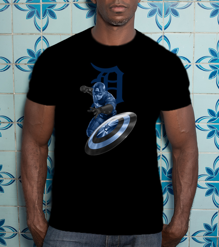 Detroit Tigers Captain America Shield Logo Fan Mashup T-Shirt