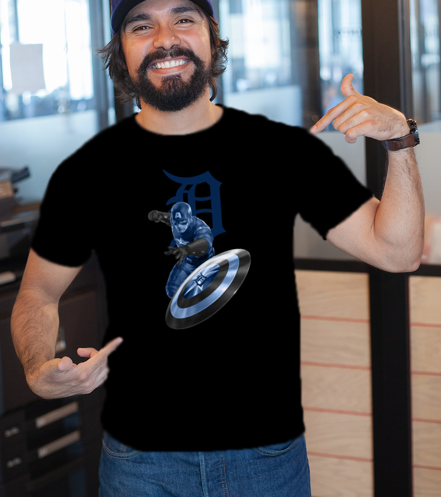 Detroit Tigers Captain America Shield Logo Fan Mashup T-Shirt