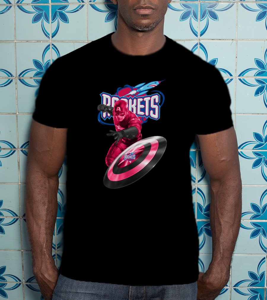 Houston Rockets Captain America Shield Crossover Fan T-Shirt