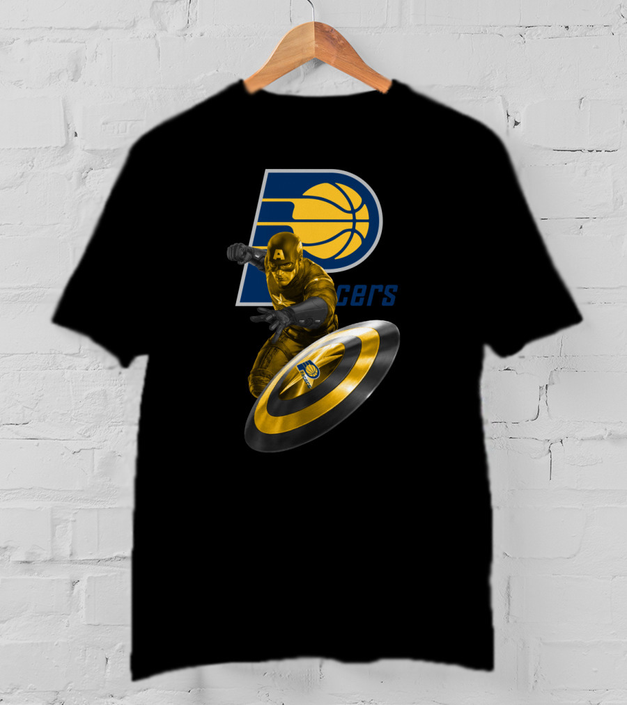 Pacers Logo With Marvel Captain America And Shield T-Shirt