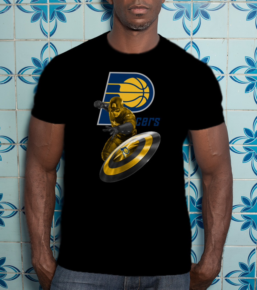 Pacers Logo With Marvel Captain America And Shield T-Shirt