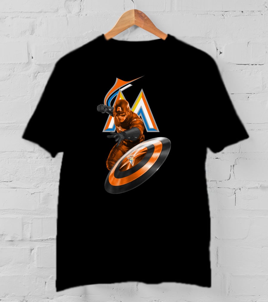 Miami Marlins Captain America Mashup Fans Crossover T-Shirt