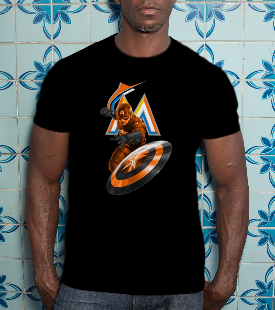 Miami Marlins Captain America Mashup Fans Crossover T-Shirt