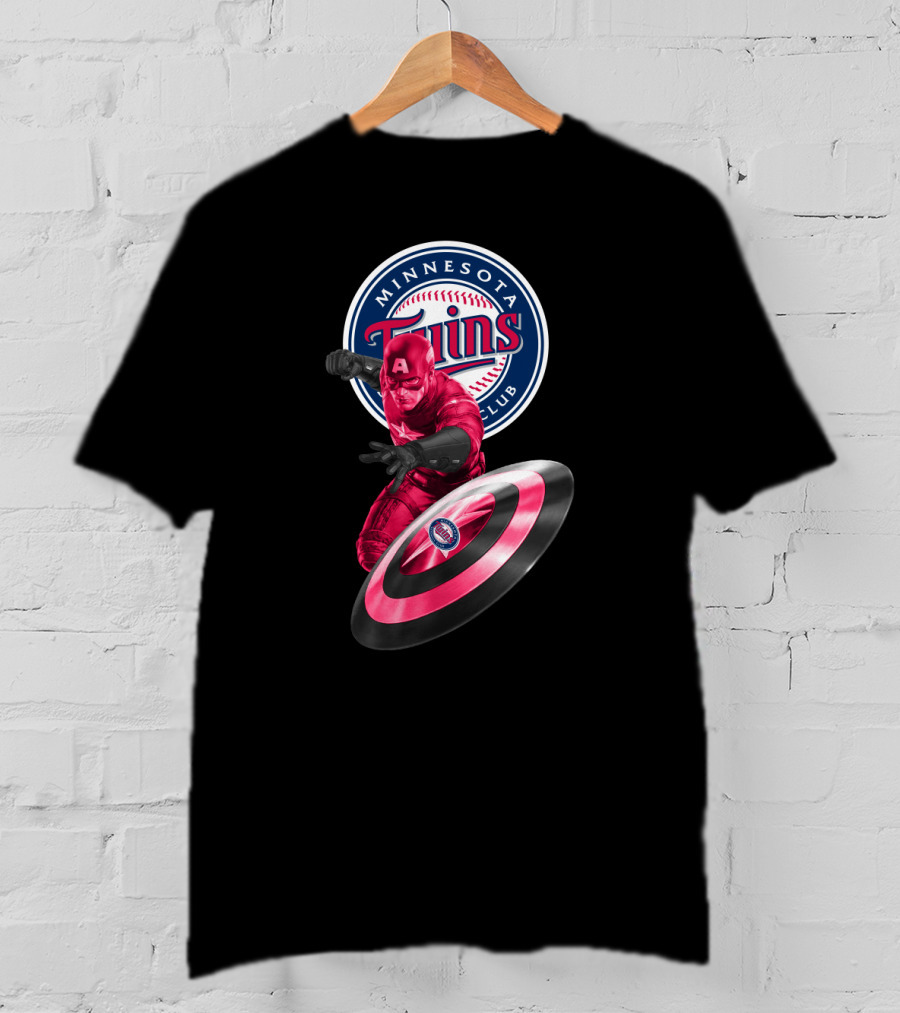 Minnesota Twins Baseball Club And Captain America Shield Fusion T-Shirt