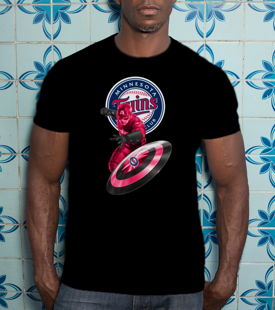 Minnesota Twins Baseball Club And Captain America Shield Fusion T-Shirt