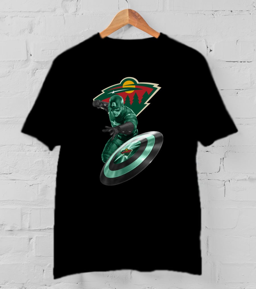 Minnesota Wild Captain America Shield Crossover Fan Merchandise T-Shirt