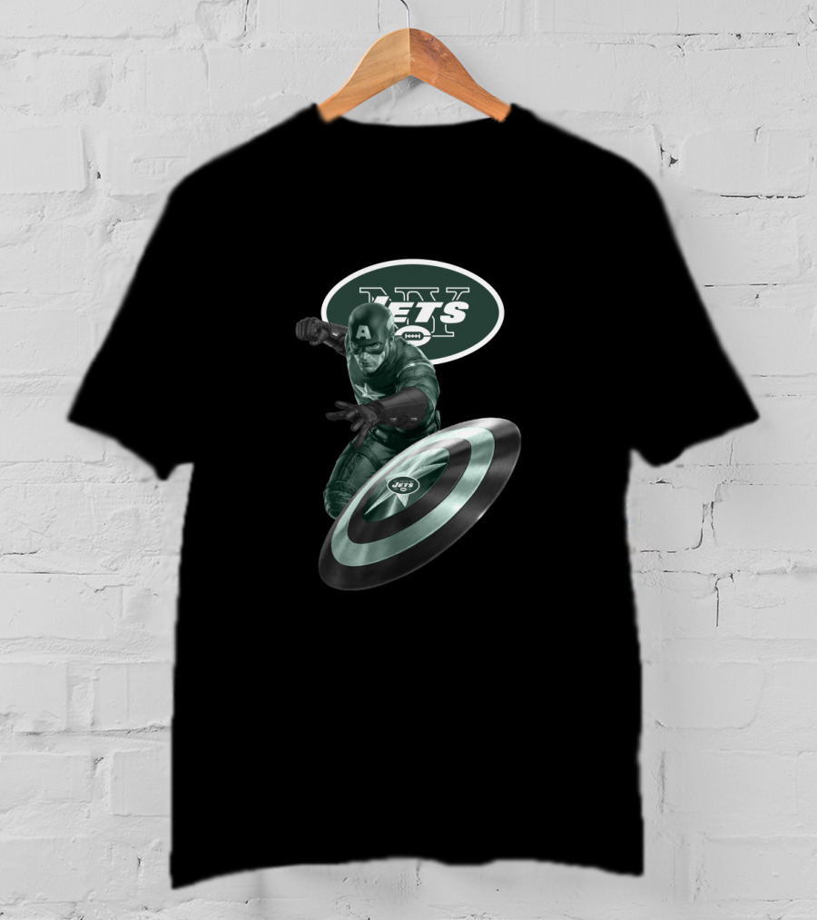 New York Jets Captain America Crossover With Logo And Shield T-Shirt
