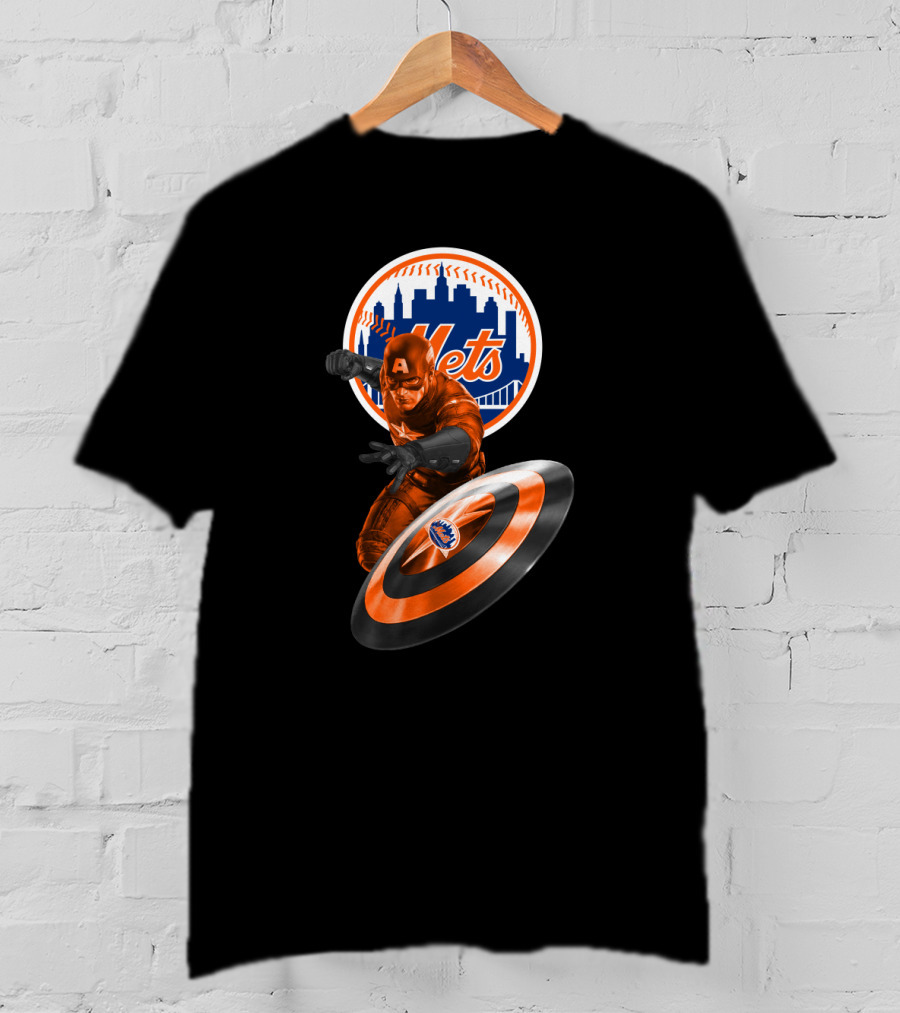 Captain America And New York Mets Crossover Emblem T-Shirt