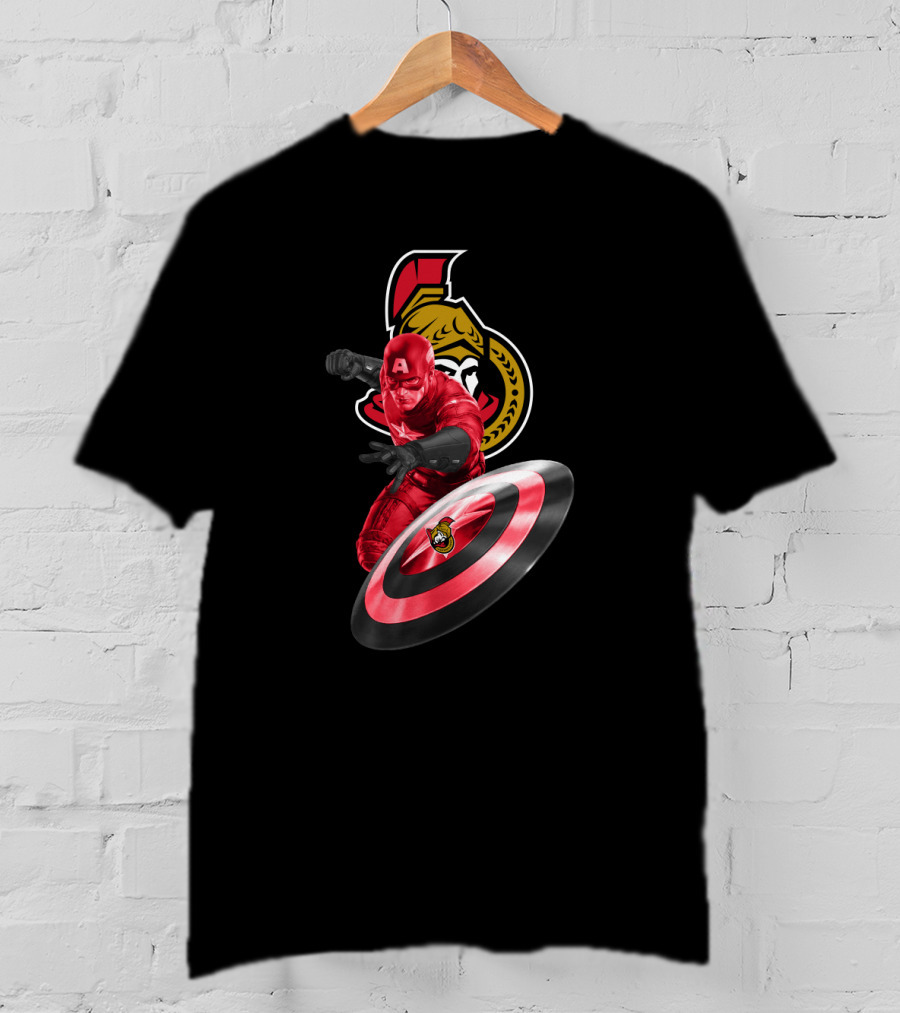 Ottawa Senators Logo With Captain America Shield Crossover Fan T-Shirt