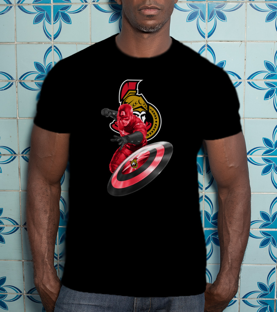 Ottawa Senators Logo With Captain America Shield Crossover Fan T-Shirt