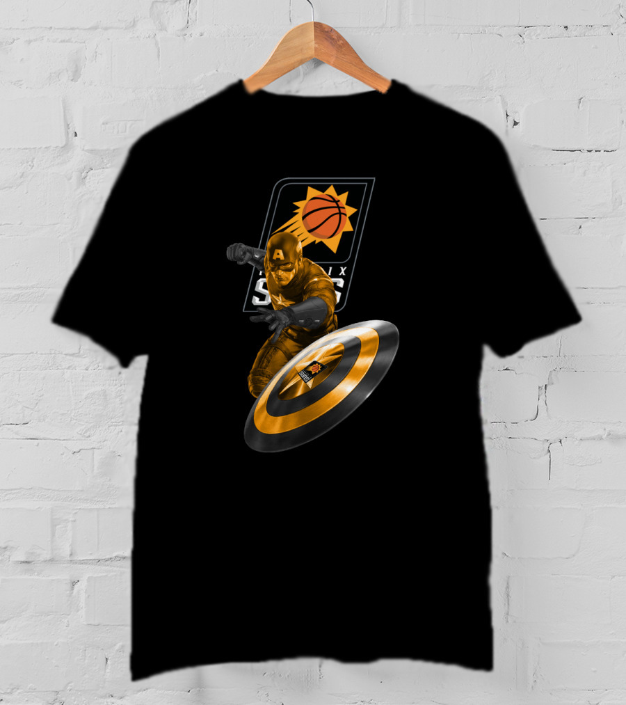 Phoenix Suns Basketball And Marvel Captain America Crossover Fans T-Shirt