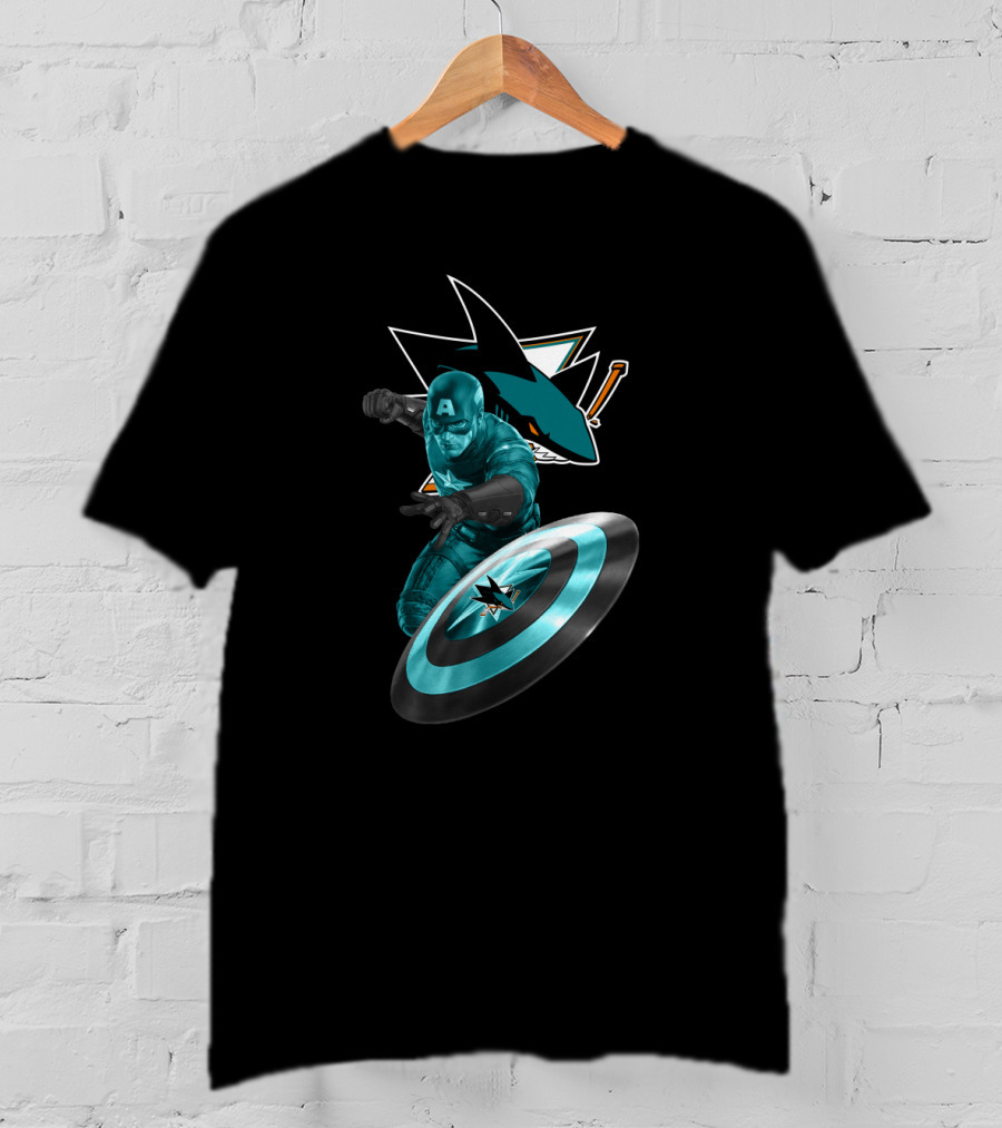 San Jose Sharks And Captain America Superhero Fan Crossover T-Shirt