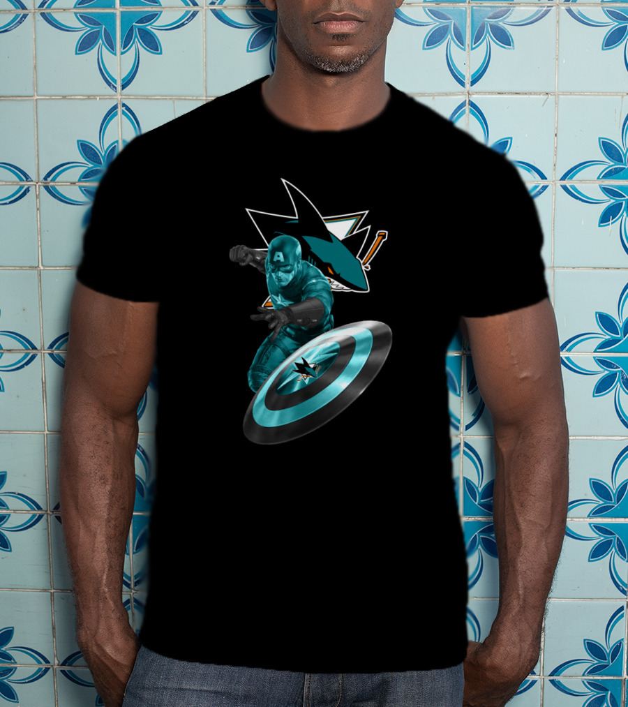 San Jose Sharks And Captain America Superhero Fan Crossover T-Shirt