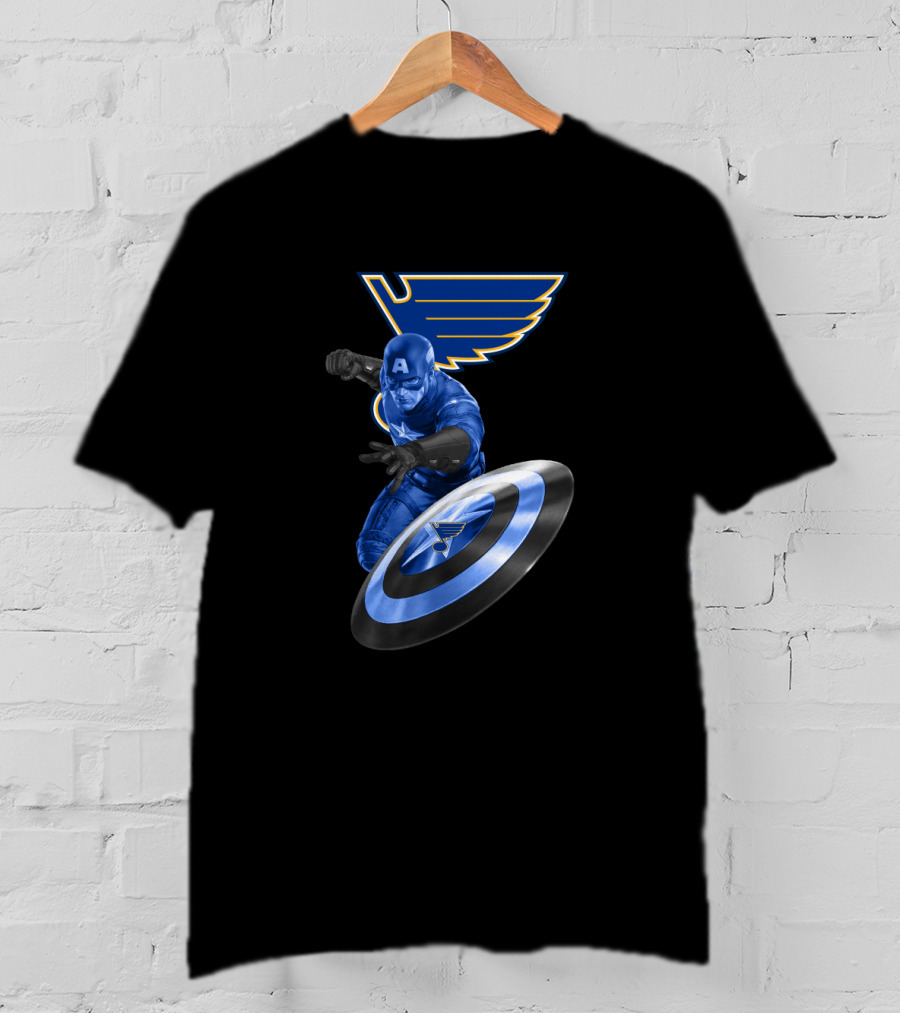 Captain America With St. Louis Blues Logo Crossover Fan Gear T-Shirt