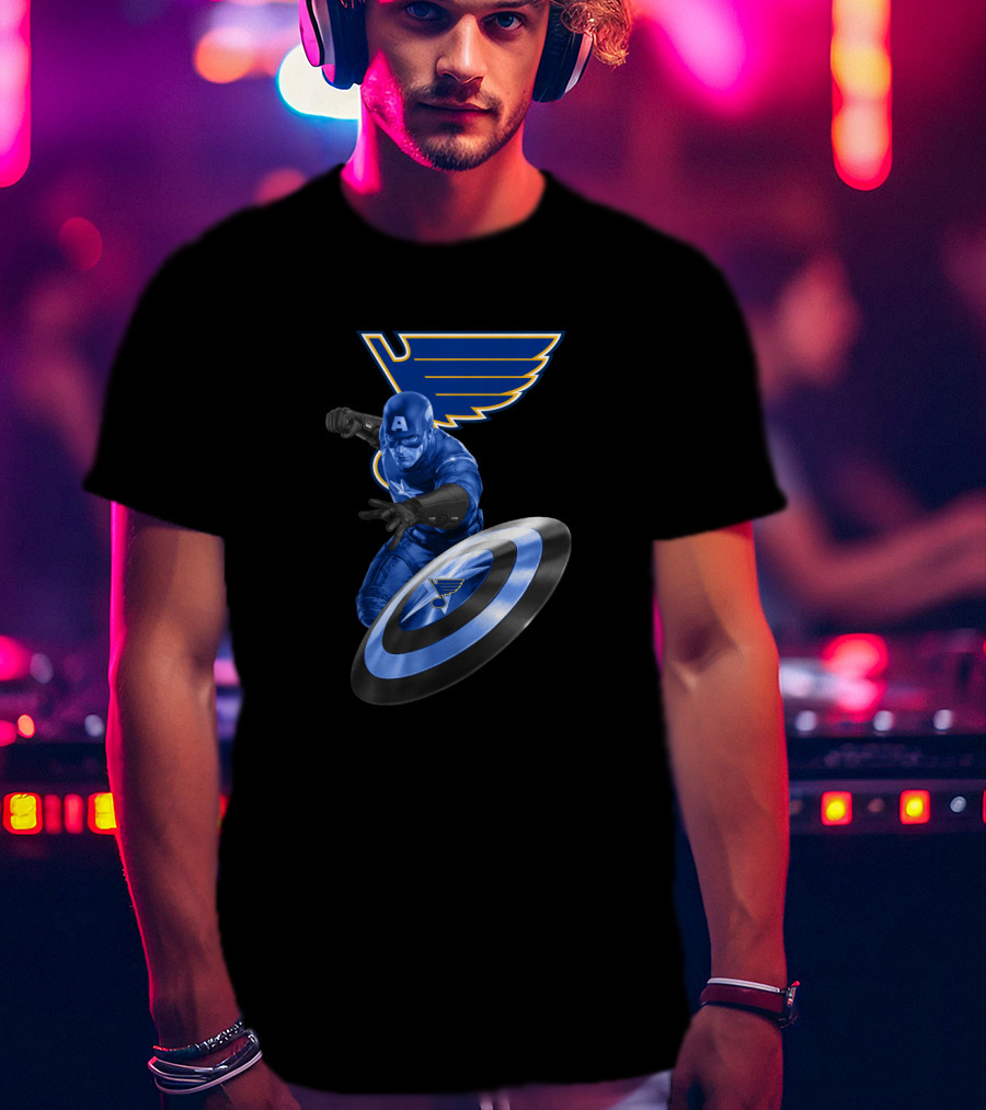 Captain America With St. Louis Blues Logo Crossover Fan Gear T-Shirt